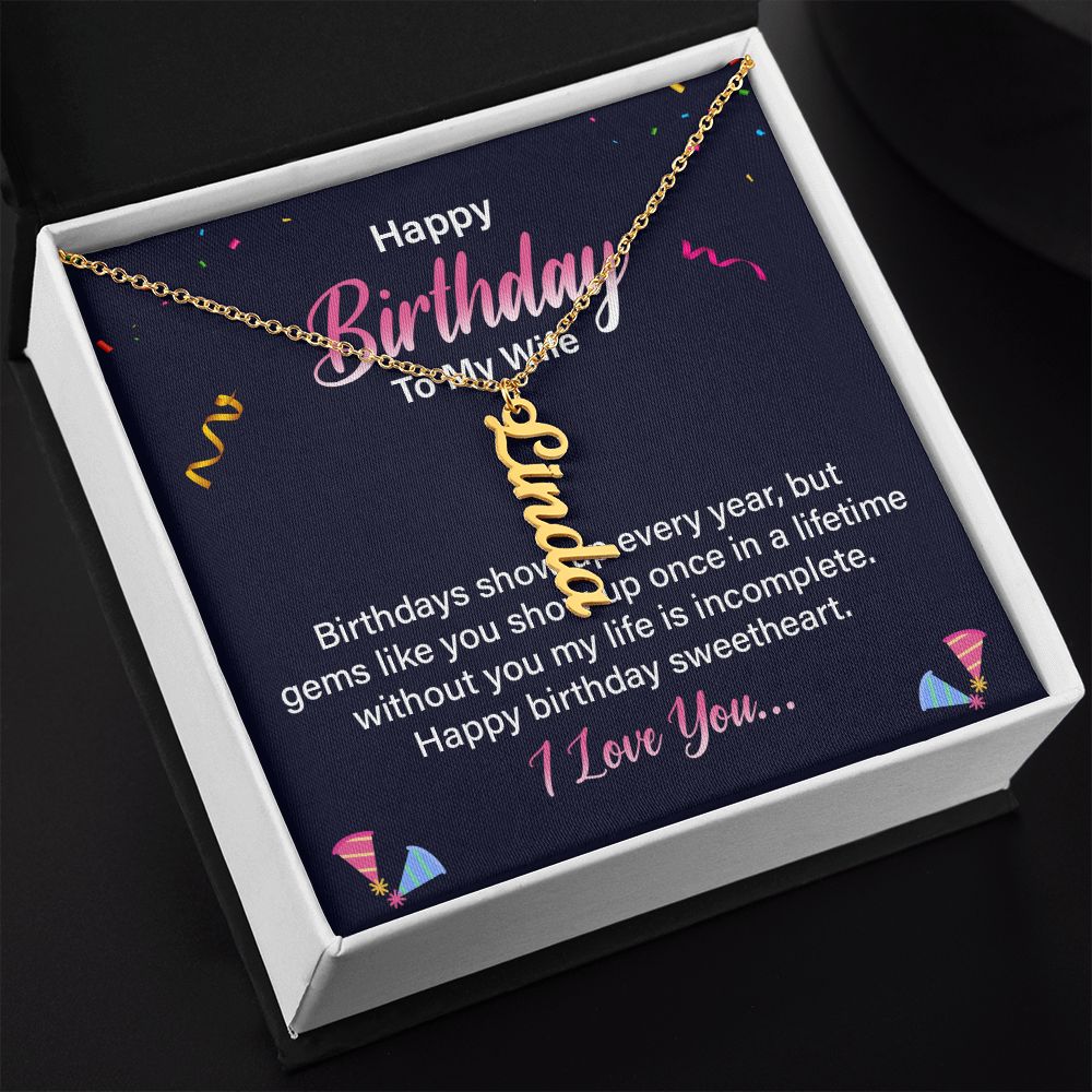 Happy Birthday | Happy Birthday Sweetheart - Personalized Vertical Name Necklace