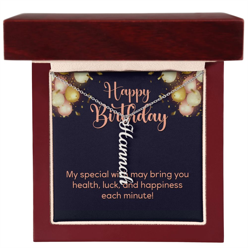 Happy Birthday | My Special Wish - Personalized Vertical Name Necklace