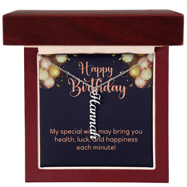 Happy Birthday | My Special Wish - Personalized Vertical Name Necklace