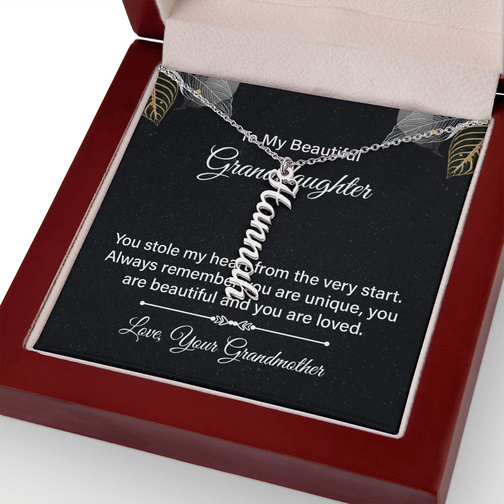 To My Beautiful Granddaughter | You are beautiful and you are loved - Personalized Vertical Name Necklace