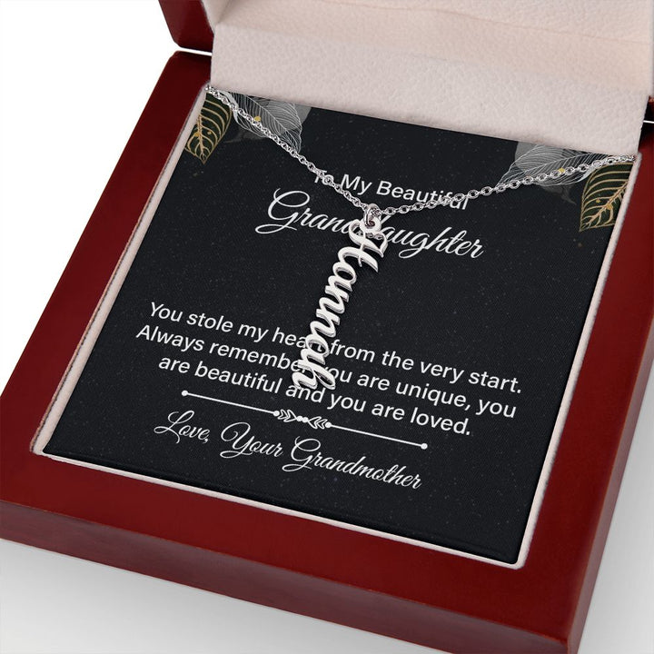 To My Beautiful Granddaughter | You are beautiful and you are loved - Personalized Vertical Name Necklace