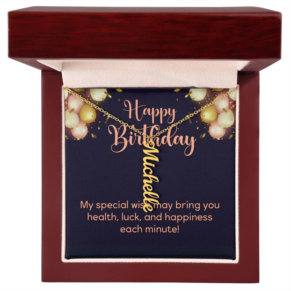 Happy Birthday | My Special Wish - Personalized Vertical Name Necklace
