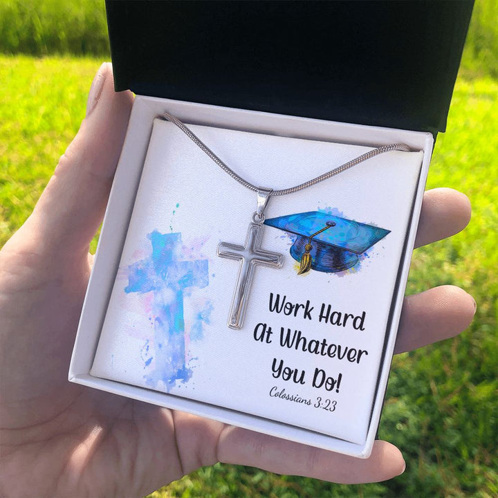 Happy Graduation | Dream Big, Graduate! The Sky's the Limit - Stainless Cross Necklace with Ball Chain