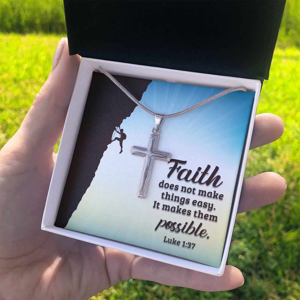Faith | Luke 1:37 - Stainless Cross Necklace with Ball Chain