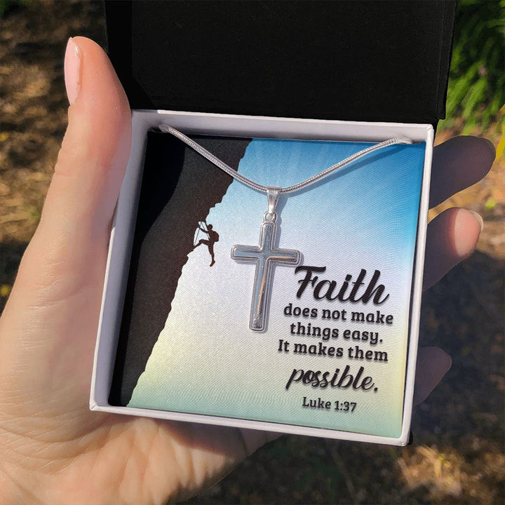 Faith | Luke 1:37 - Stainless Cross Necklace with Ball Chain