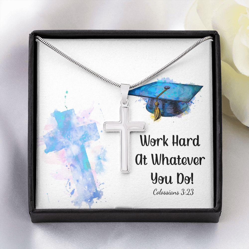 Happy Graduation | Dream Big, Graduate! The Sky's the Limit - Stainless Cross Necklace with Ball Chain