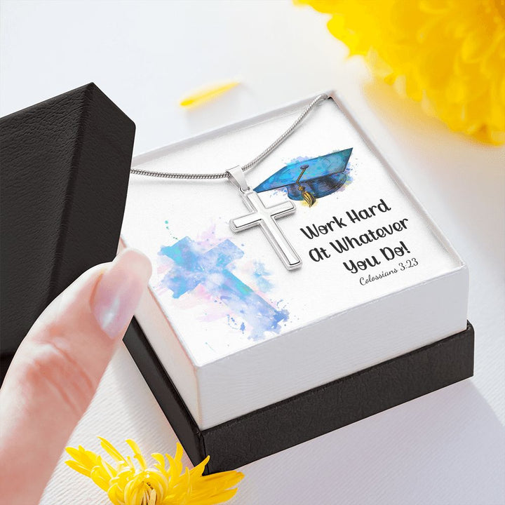 Happy Graduation | Dream Big, Graduate! The Sky's the Limit - Stainless Cross Necklace with Ball Chain