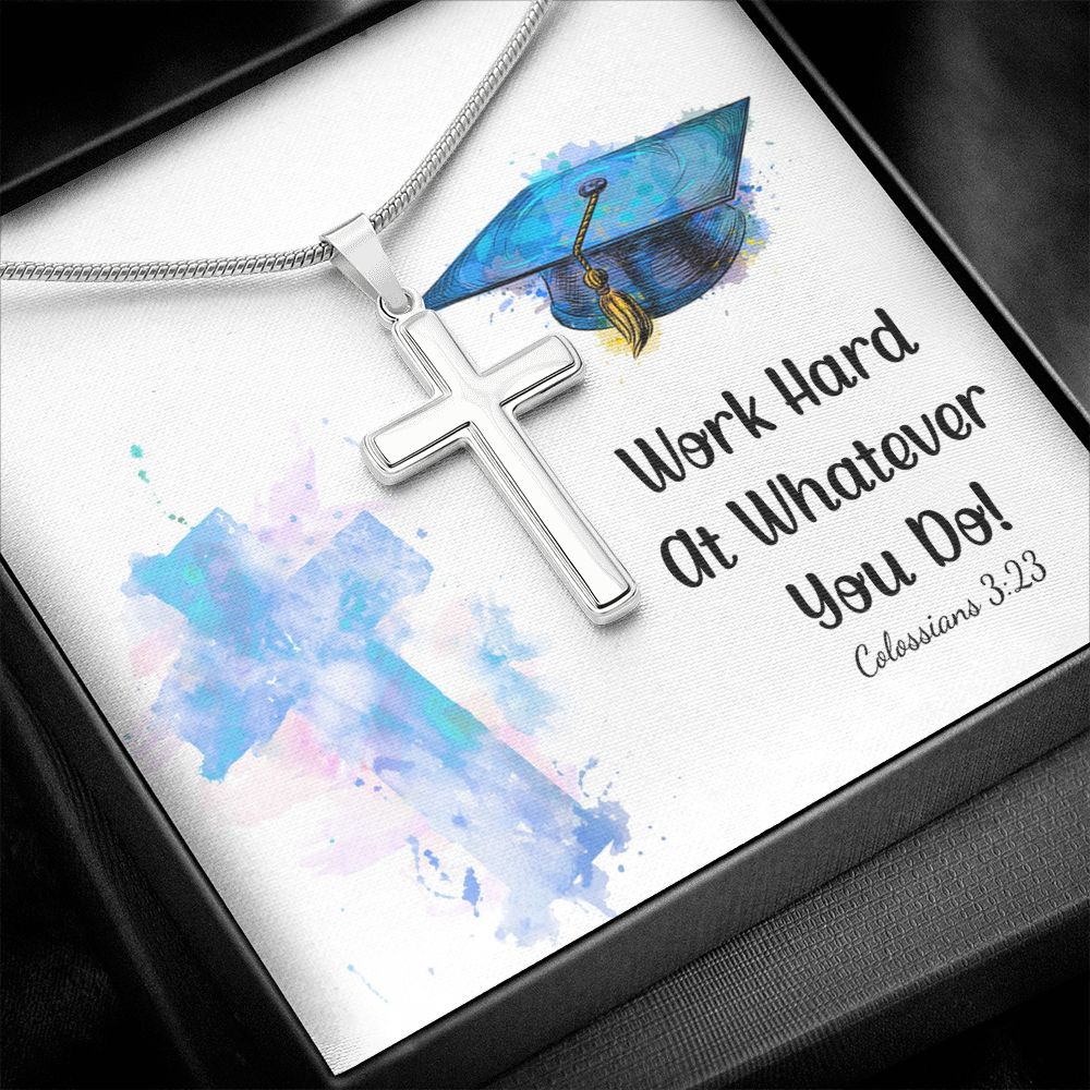 Happy Graduation | Dream Big, Graduate! The Sky's the Limit - Stainless Cross Necklace with Ball Chain