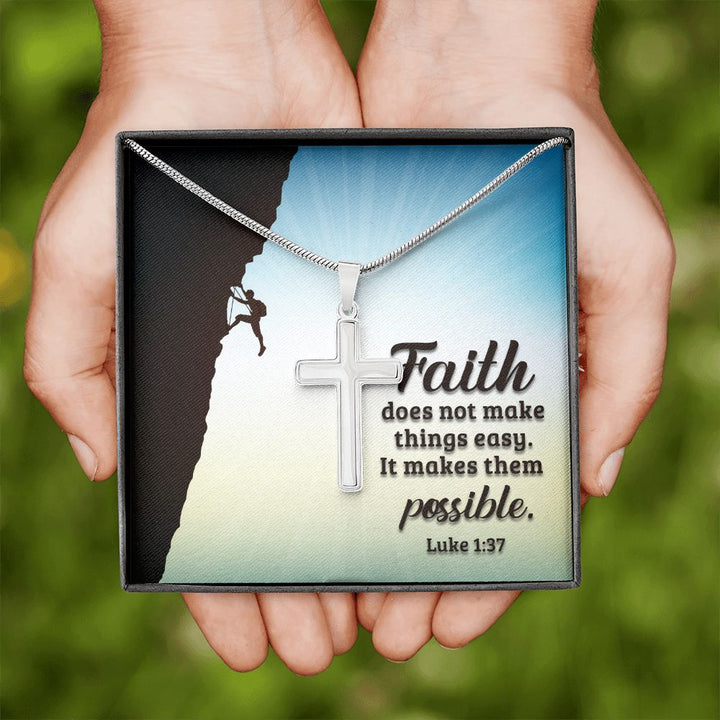 Faith | Luke 1:37 - Stainless Cross Necklace with Ball Chain