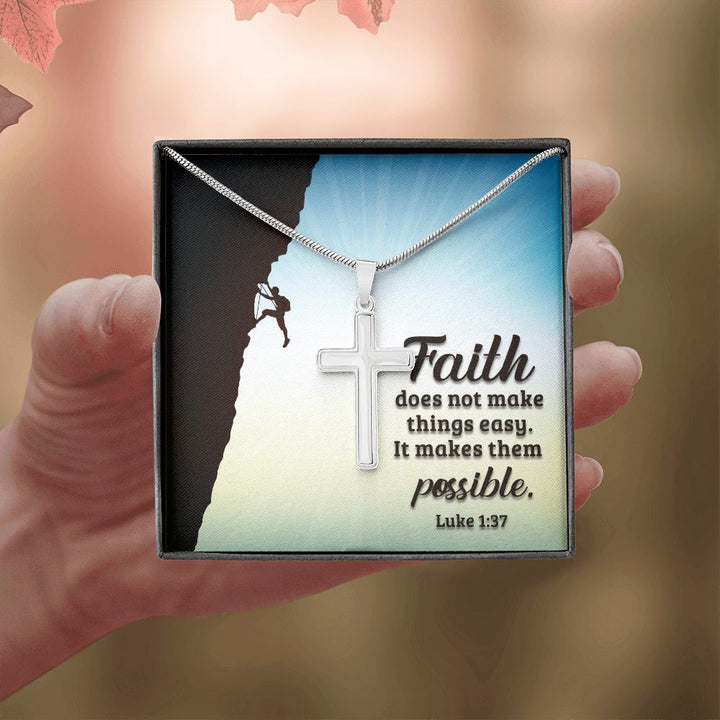 Faith | Luke 1:37 - Stainless Cross Necklace with Ball Chain
