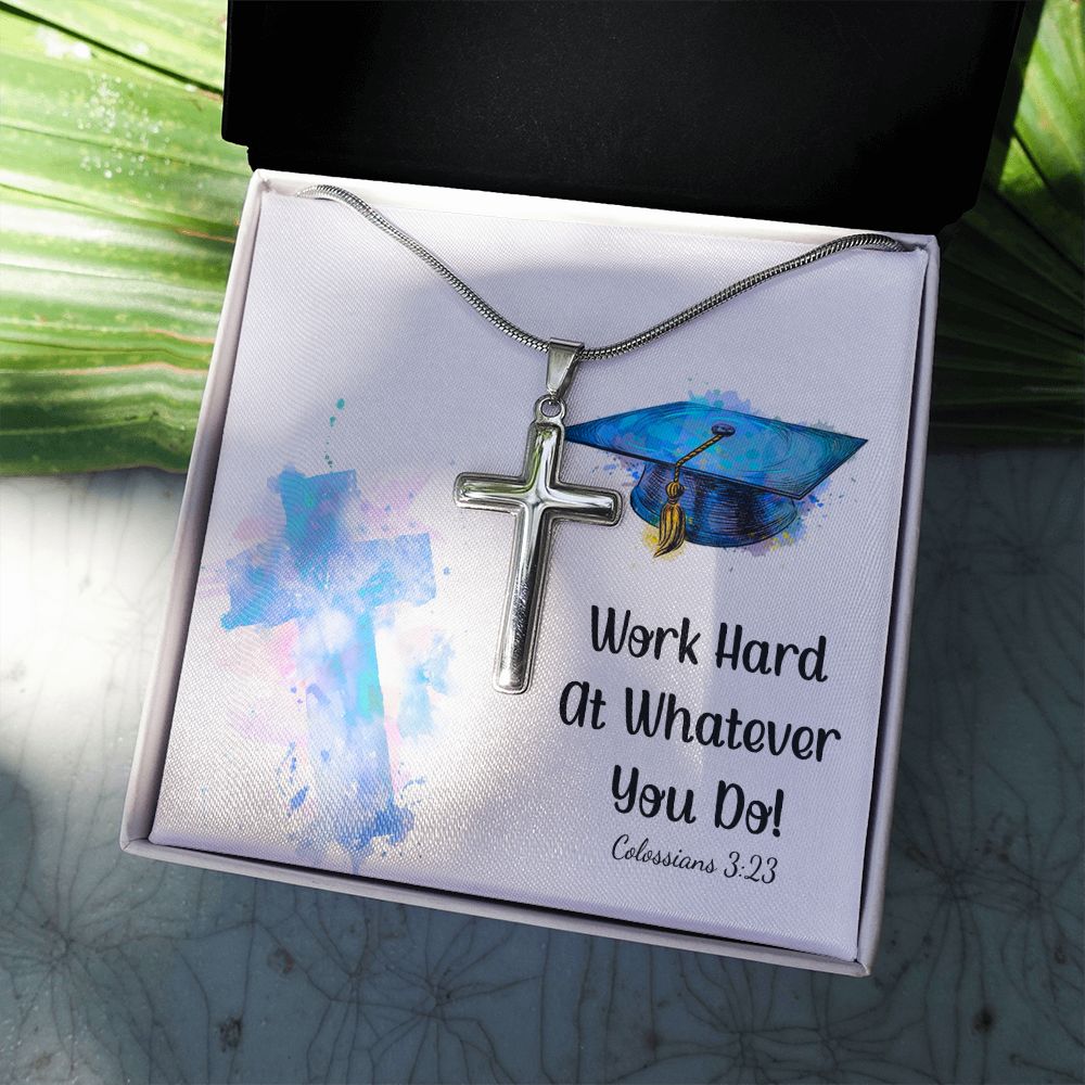 Happy Graduation | Dream Big, Graduate! The Sky's the Limit - Stainless Cross Necklace with Ball Chain