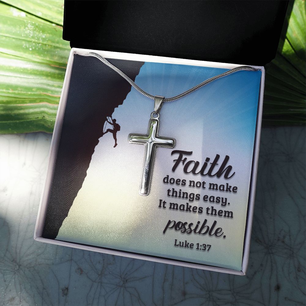 Faith | Luke 1:37 - Stainless Cross Necklace with Ball Chain