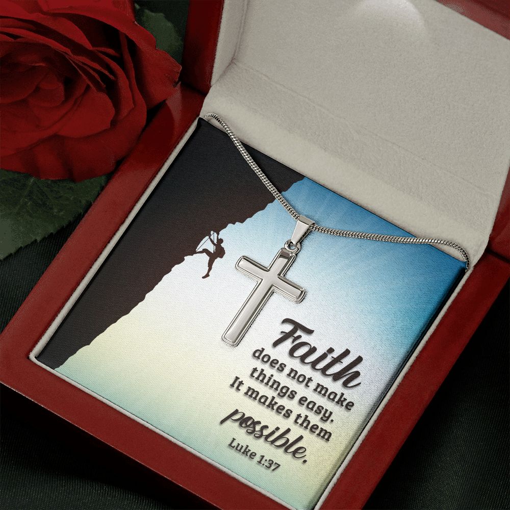 Faith | Luke 1:37 - Stainless Cross Necklace with Ball Chain