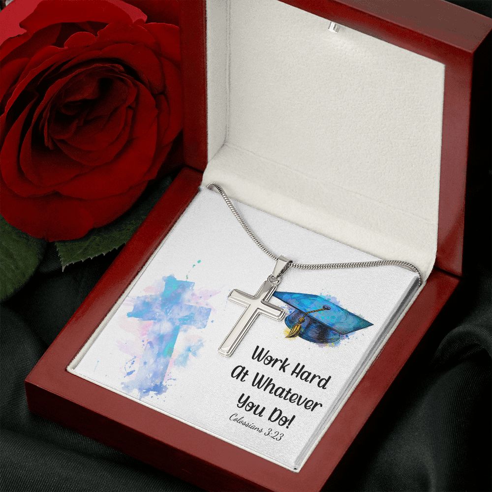 Happy Graduation | Dream Big, Graduate! The Sky's the Limit - Stainless Cross Necklace with Ball Chain