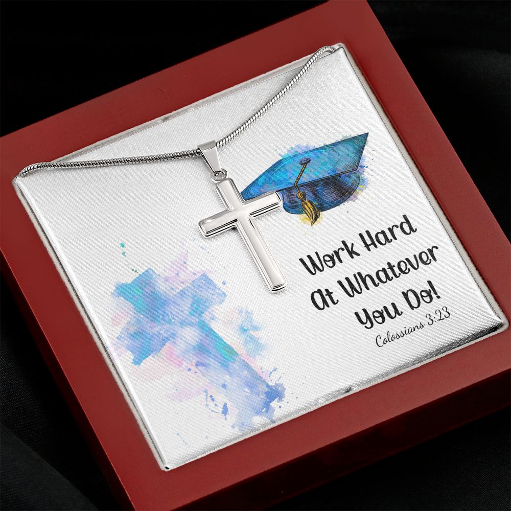 Happy Graduation | Dream Big, Graduate! The Sky's the Limit - Stainless Cross Necklace with Ball Chain