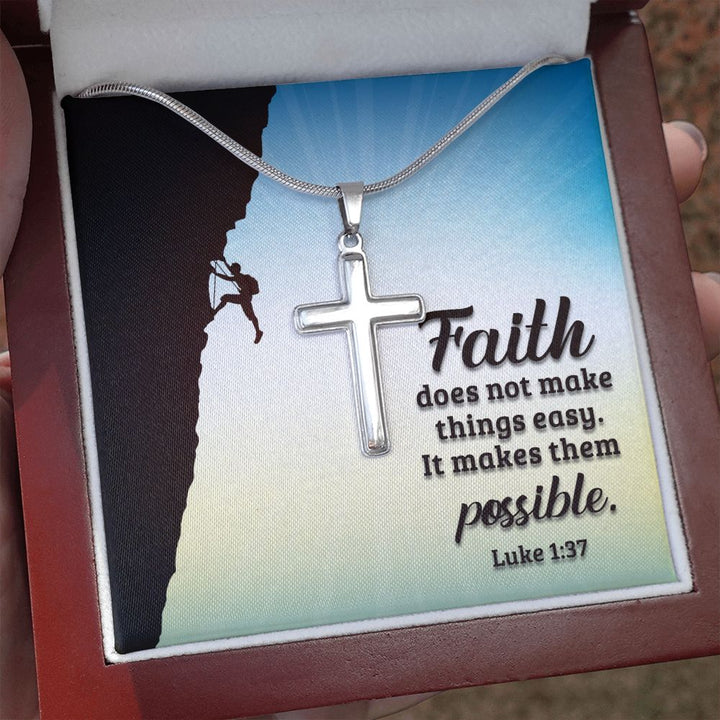 Faith | Luke 1:37 - Stainless Cross Necklace with Ball Chain
