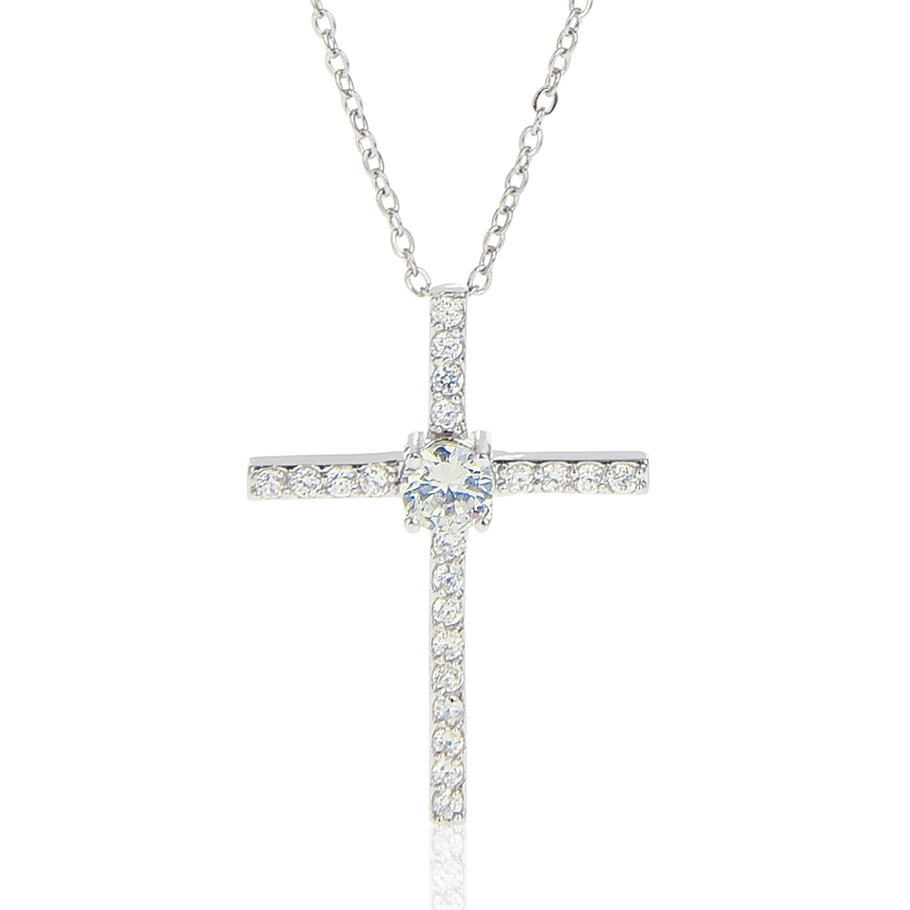 To My Daughter | Be on your guard; stand firm in Faith; be courageous; Be strong. - CZ Cross Necklace