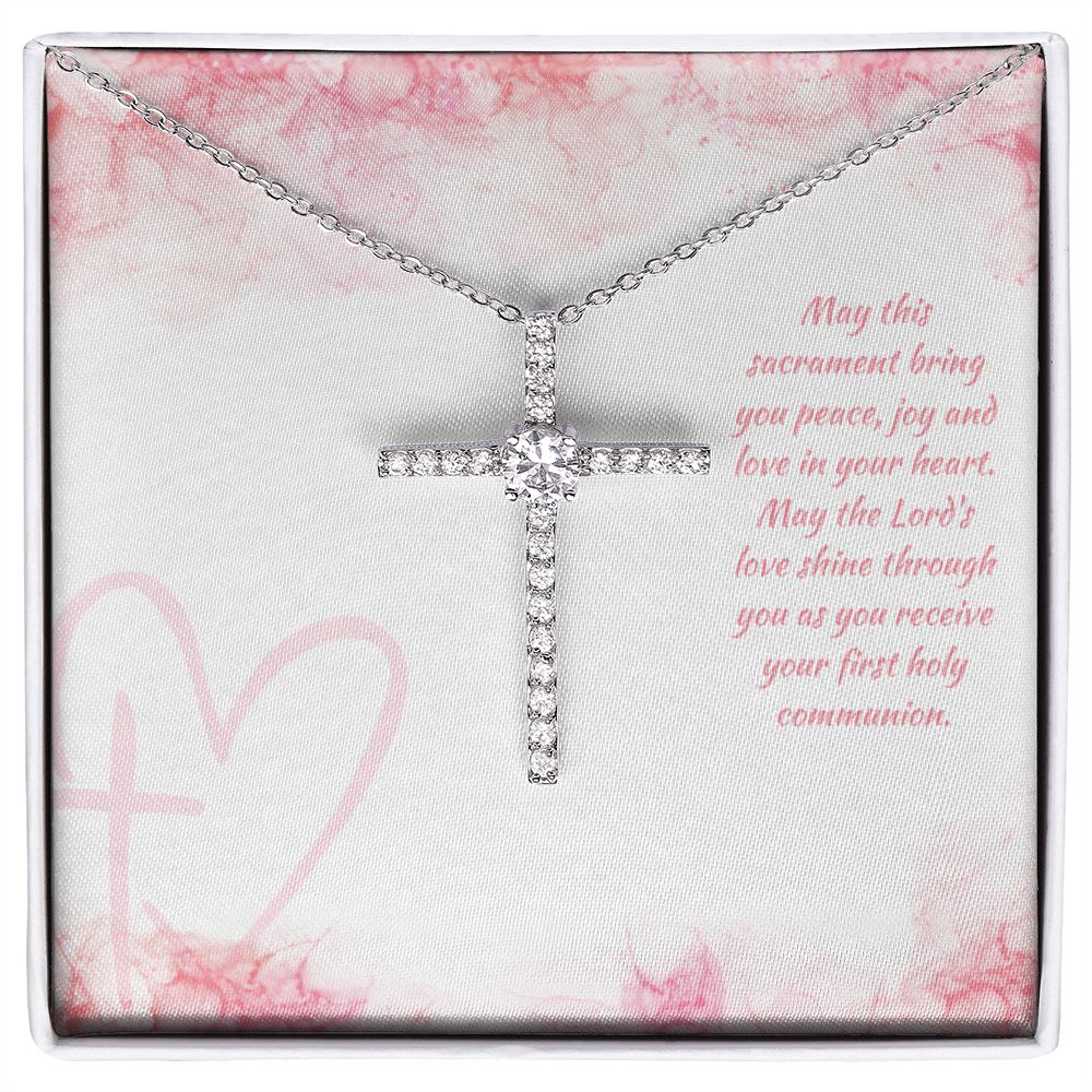 May this sacrament bring you peace, joy and love in your heart - CZ Cross Necklace