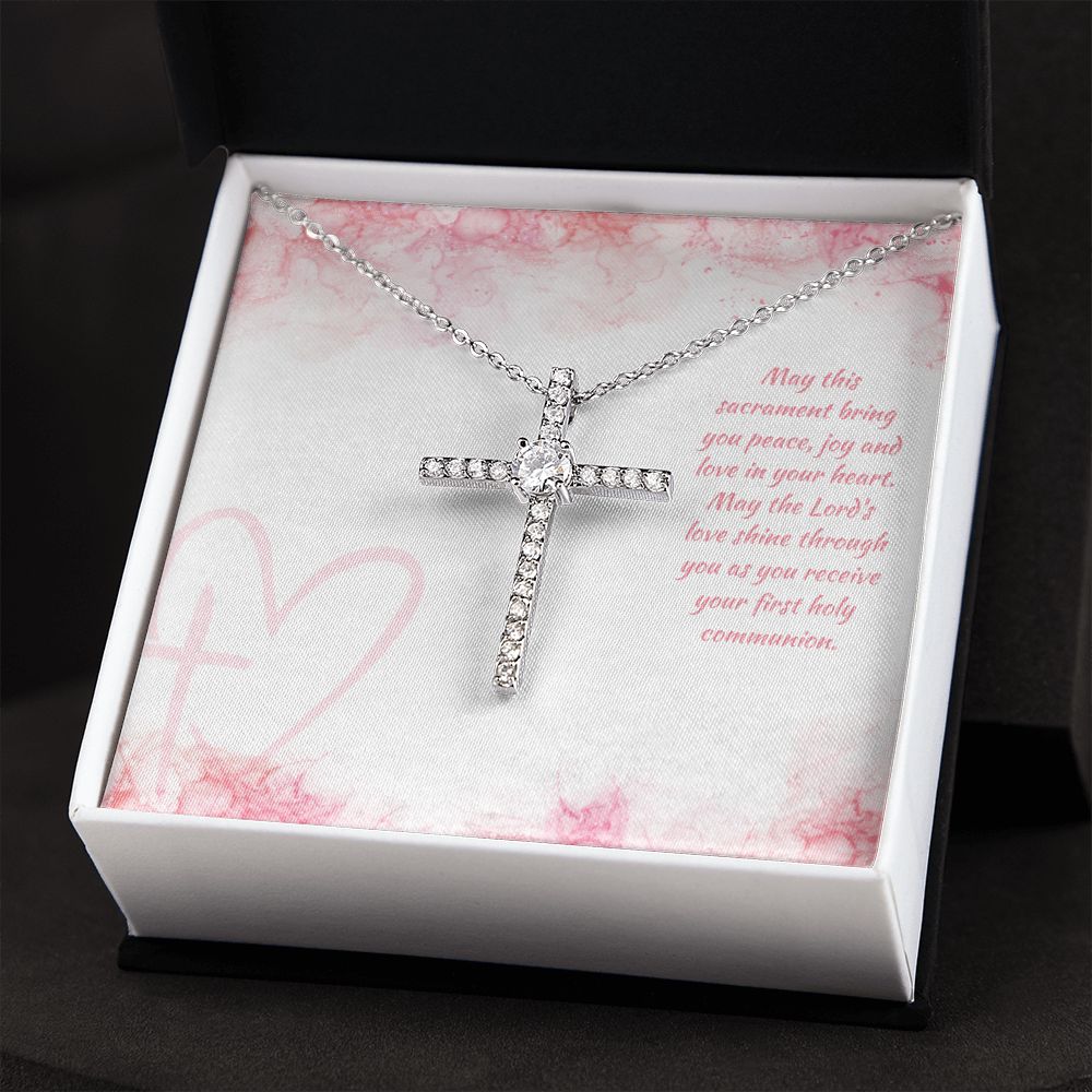 May this sacrament bring you peace, joy and love in your heart - CZ Cross Necklace