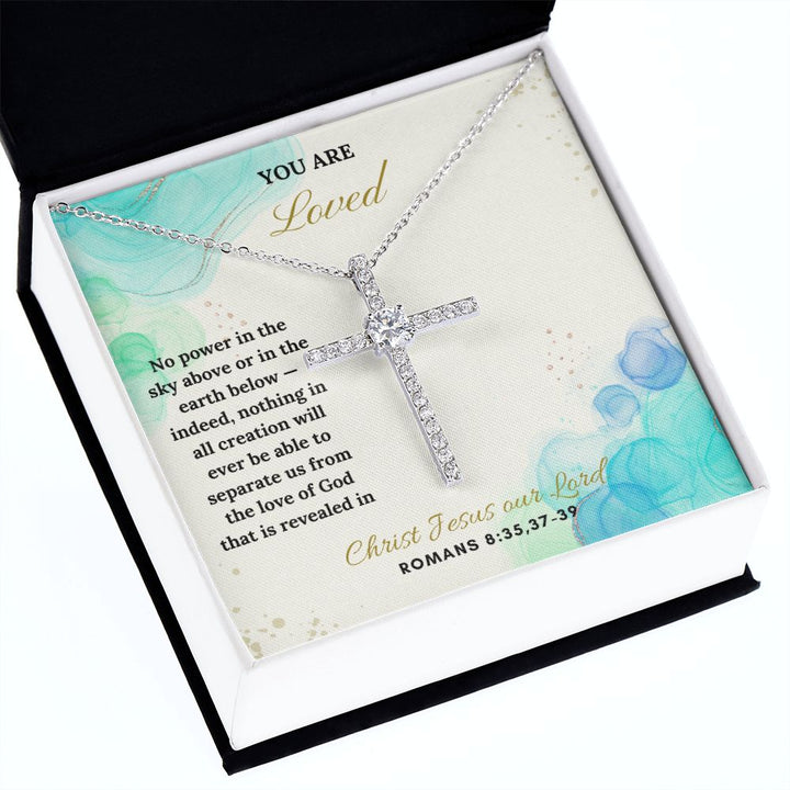 You are Loved | Christ Jesus our Lord. Romans 8:35,37-39 - CZ Cross Necklace