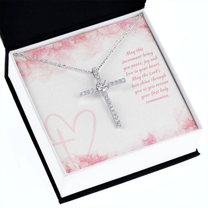 May this sacrament bring you peace, joy and love in your heart - CZ Cross Necklace