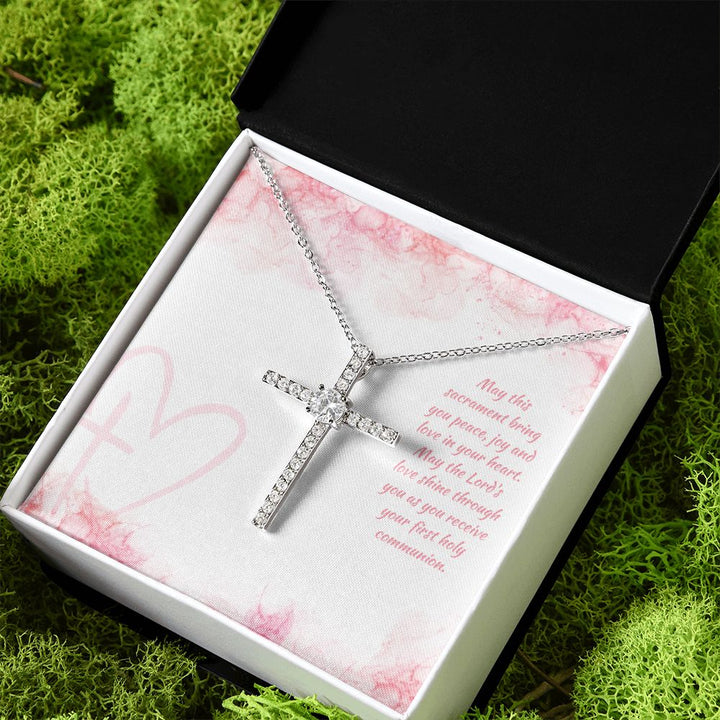 May this sacrament bring you peace, joy and love in your heart - CZ Cross Necklace