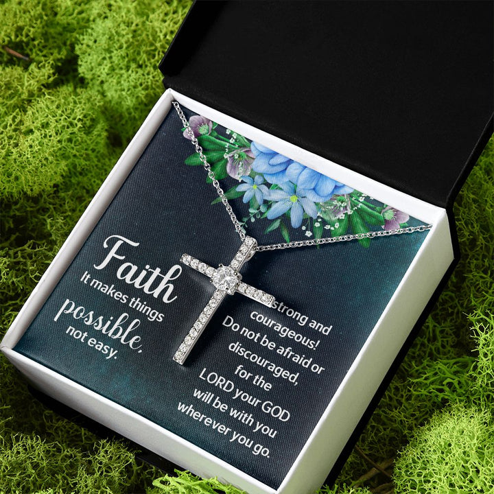 Faith it makes things possible, not easy. - CZ Cross Necklace