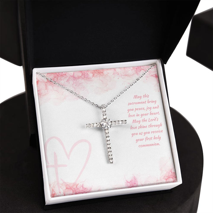 May this sacrament bring you peace, joy and love in your heart - CZ Cross Necklace