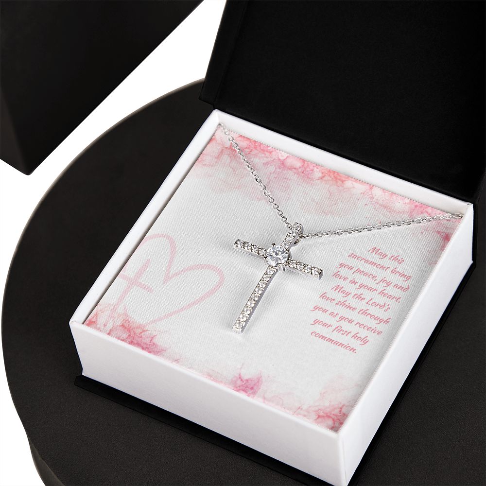 May this sacrament bring you peace, joy and love in your heart - CZ Cross Necklace