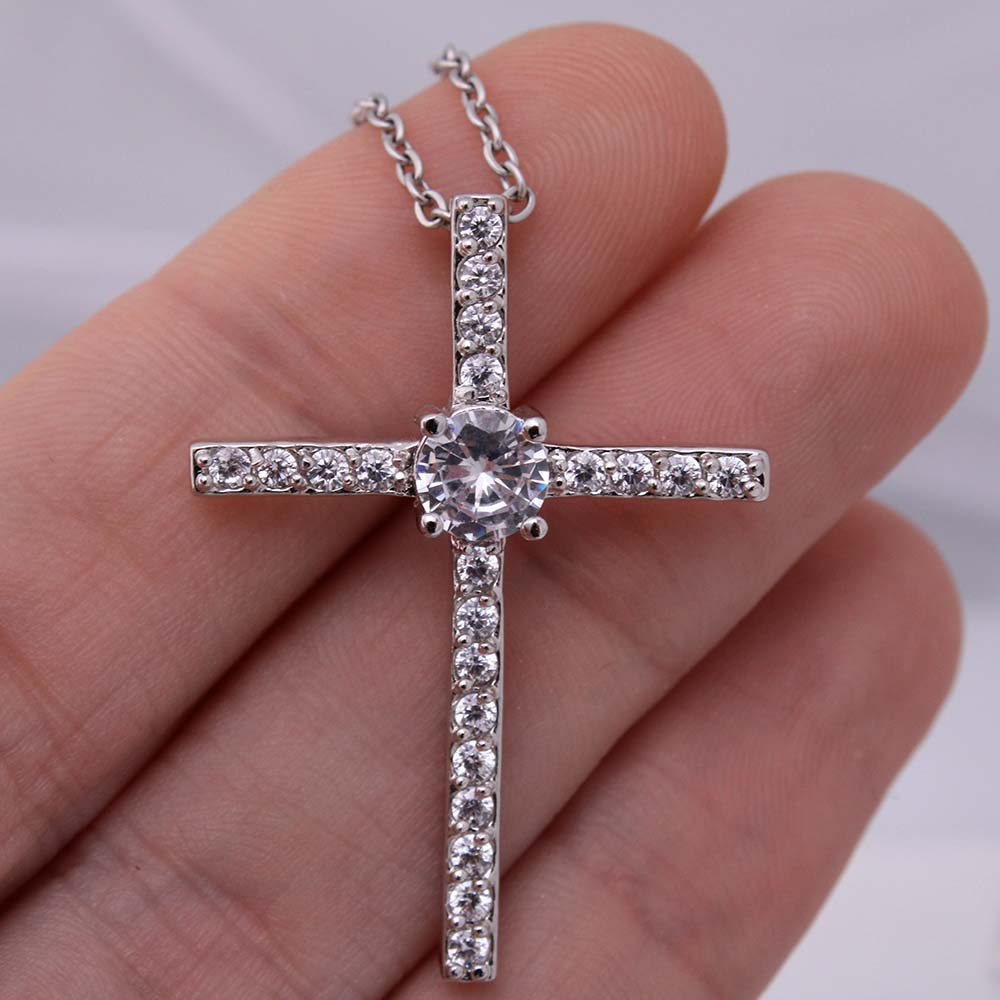 To My Daughter | Be on your guard; stand firm in Faith; be courageous; Be strong. - CZ Cross Necklace