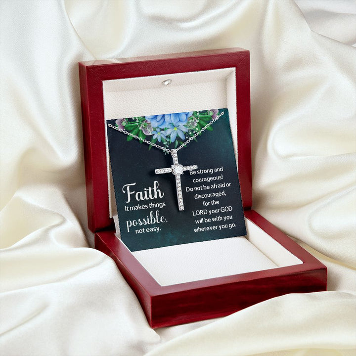 Faith it makes things possible, not easy. - CZ Cross Necklace