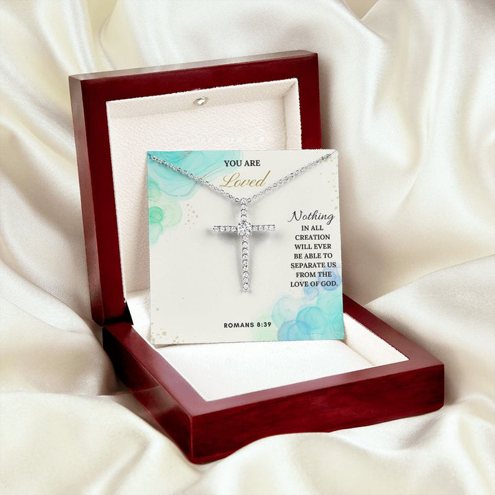 You are Loved | Nothing in all creation will ever be able to separate us from the Love of God. Romans 8:39 - CZ Cross Necklace