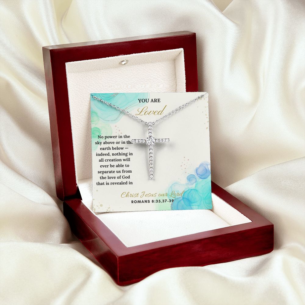 You are Loved | Christ Jesus our Lord. Romans 8:35,37-39 - CZ Cross Necklace