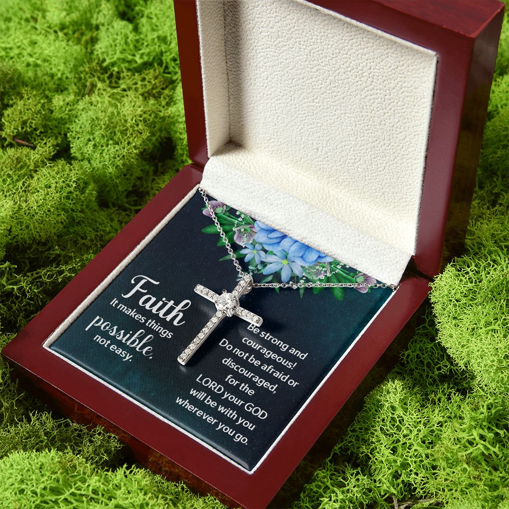 Faith it makes things possible, not easy. - CZ Cross Necklace