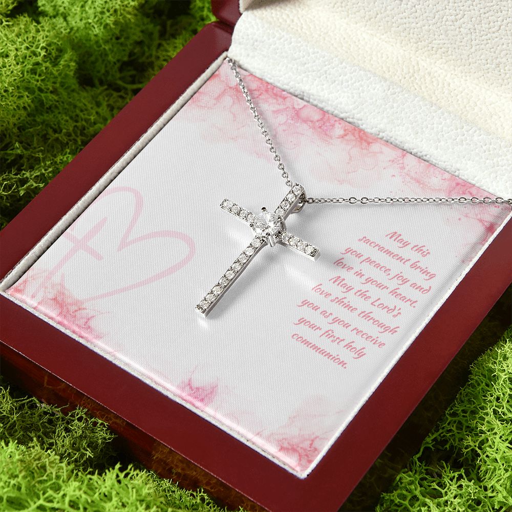 May this sacrament bring you peace, joy and love in your heart - CZ Cross Necklace