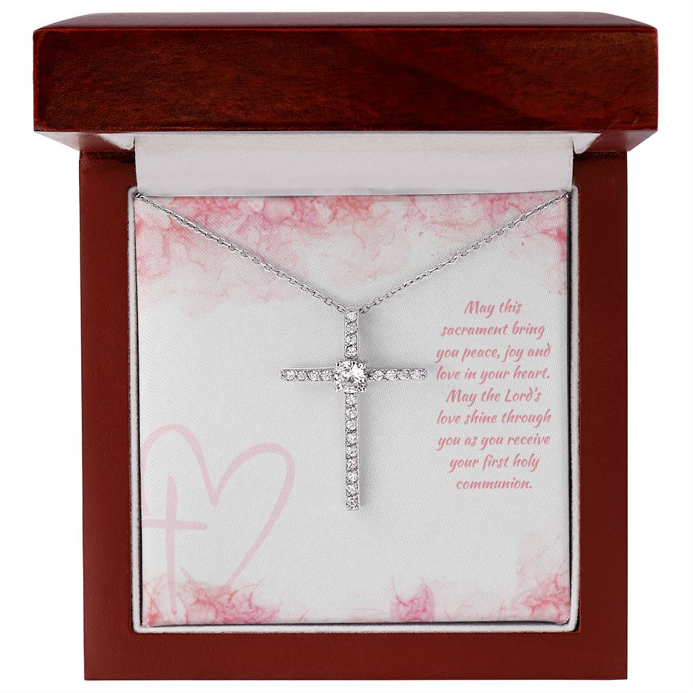 May this sacrament bring you peace, joy and love in your heart - CZ Cross Necklace