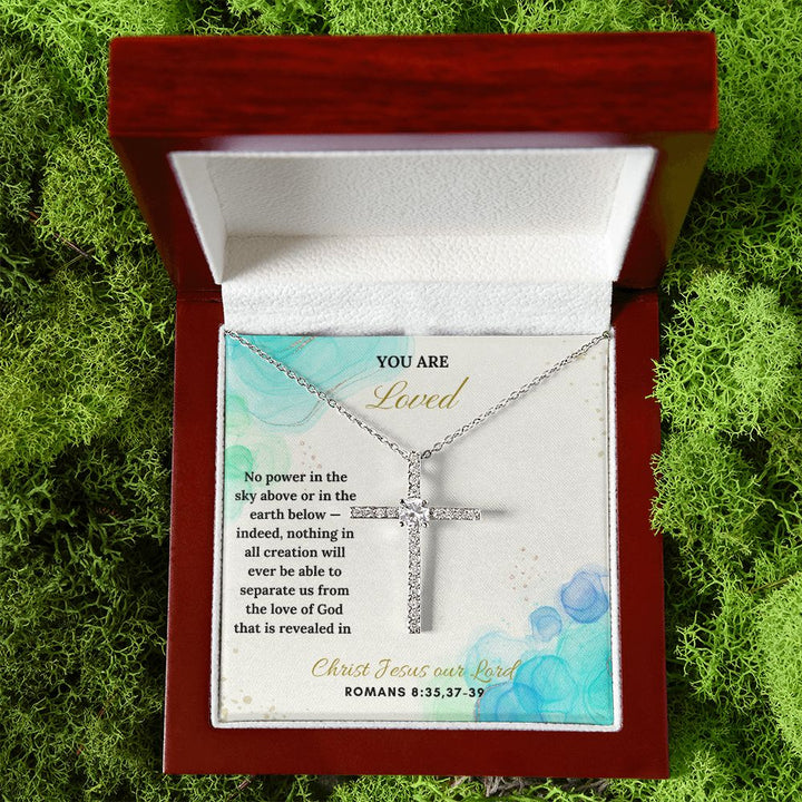 You are Loved | Christ Jesus our Lord. Romans 8:35,37-39 - CZ Cross Necklace