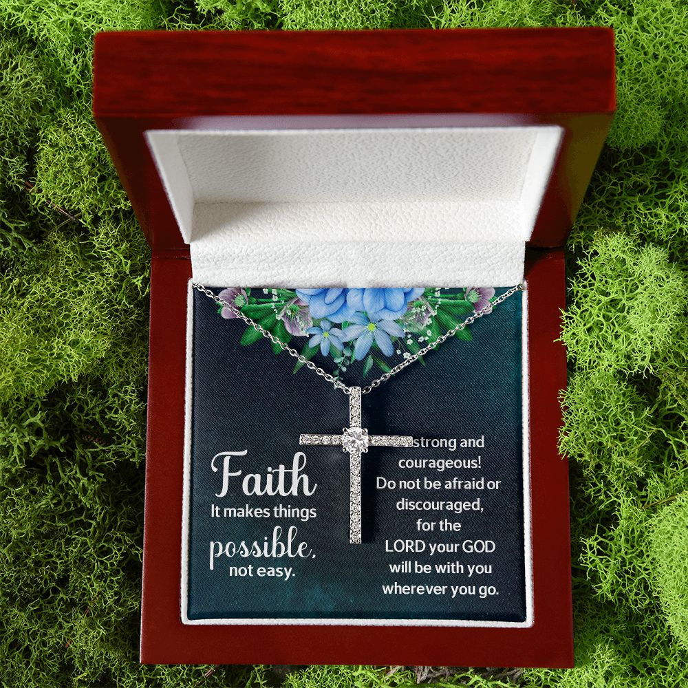 Faith it makes things possible, not easy. - CZ Cross Necklace