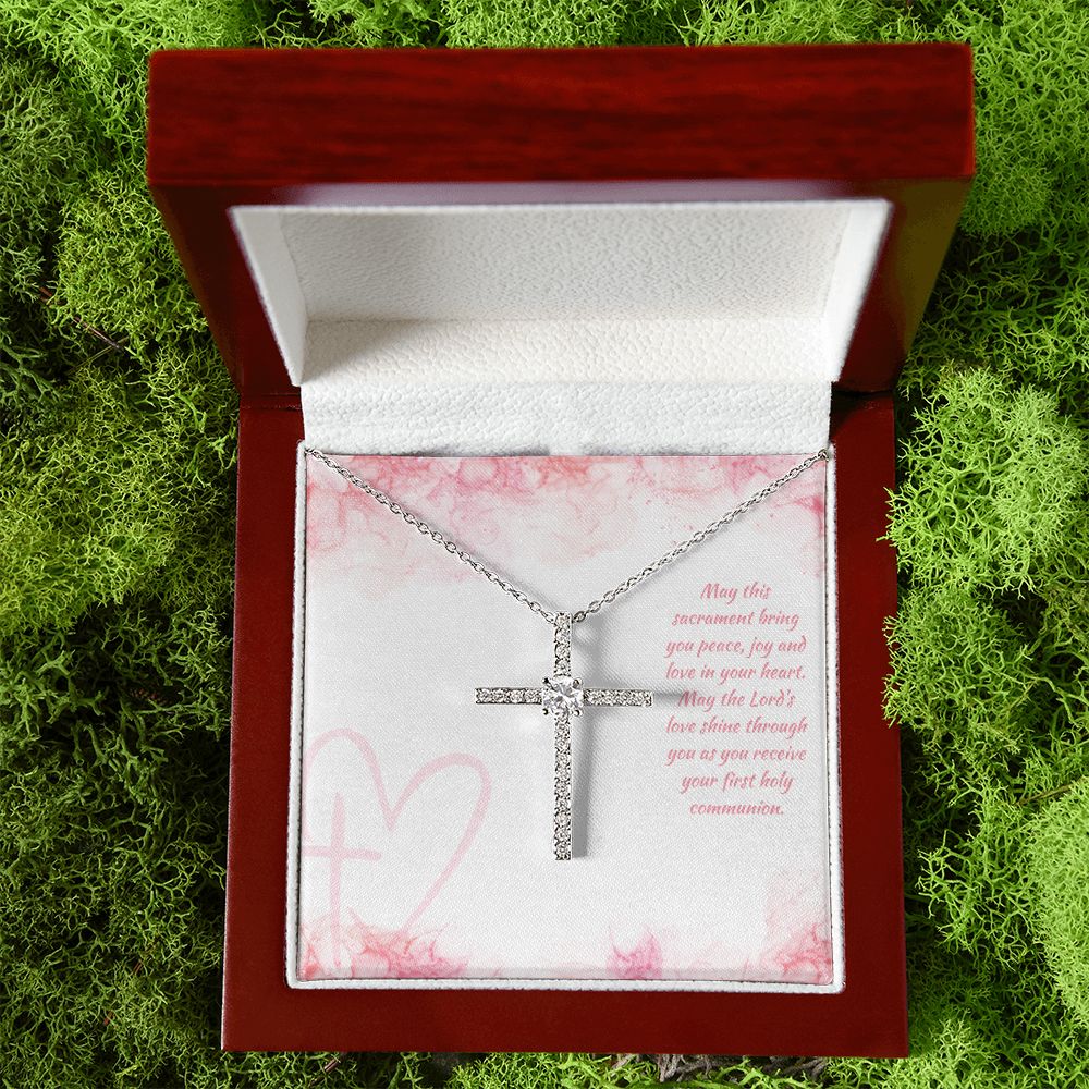 May this sacrament bring you peace, joy and love in your heart - CZ Cross Necklace