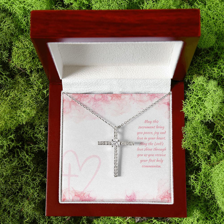 May this sacrament bring you peace, joy and love in your heart - CZ Cross Necklace