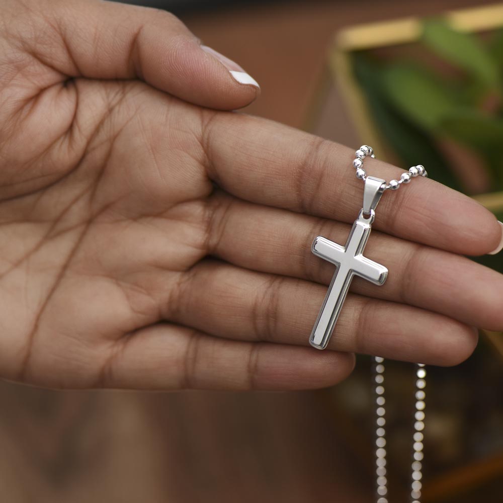 To My Bonus Dad | Thank you for stepping in to become the Dad you didn't have to be. - Stainless Cross Necklace with Ball Chain