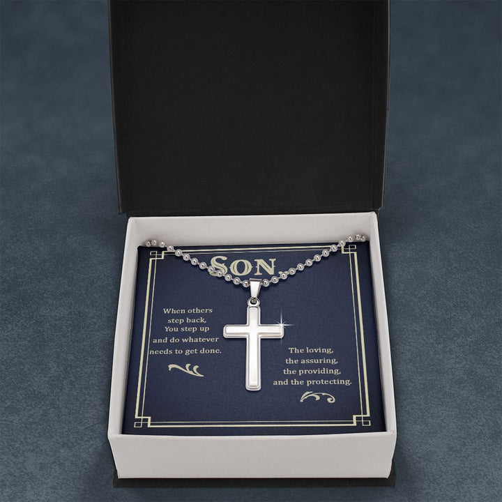 Son | The loving, the assuring, the providing, and the protecting - Stainless Cross Necklace with Ball Chain