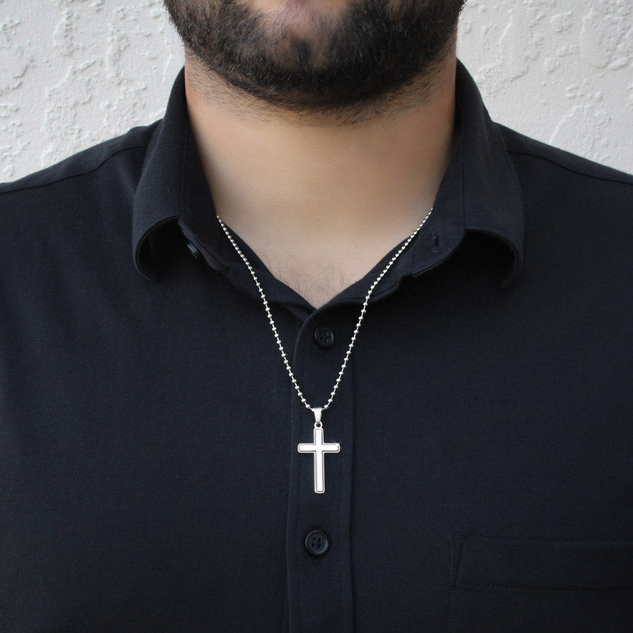 To My Dad | Thank you for being my Hero, Chauffeur, Financial Support, Listener, Life Mentor, Friend, Guardian. - Stainless Cross Necklace with Ball Chain