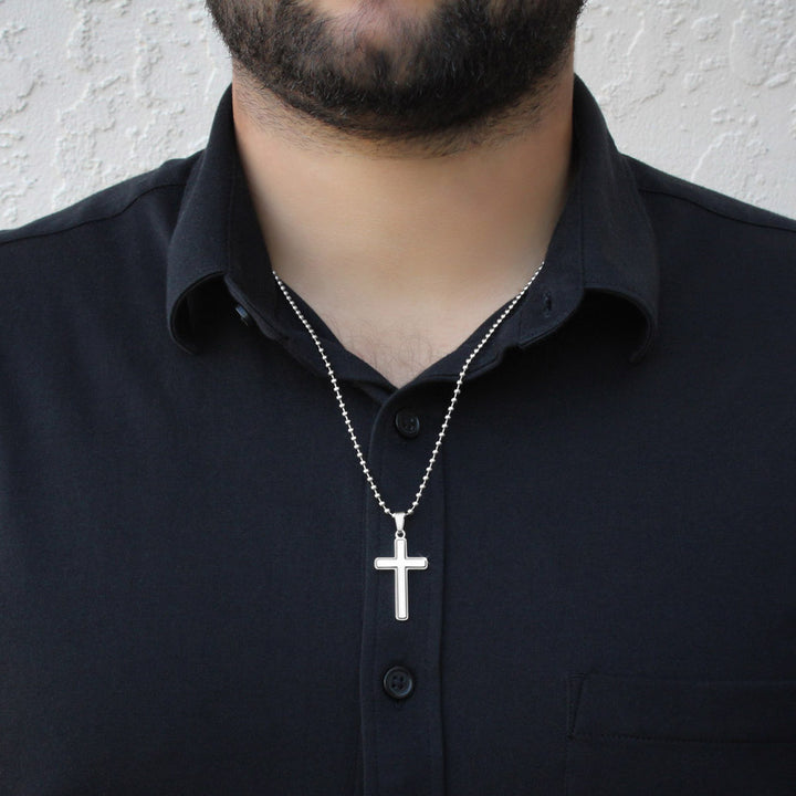 To My Dad | Thank you for being my Hero, Chauffeur, Financial Support, Listener, Life Mentor, Friend, Guardian. - Stainless Cross Necklace with Ball Chain