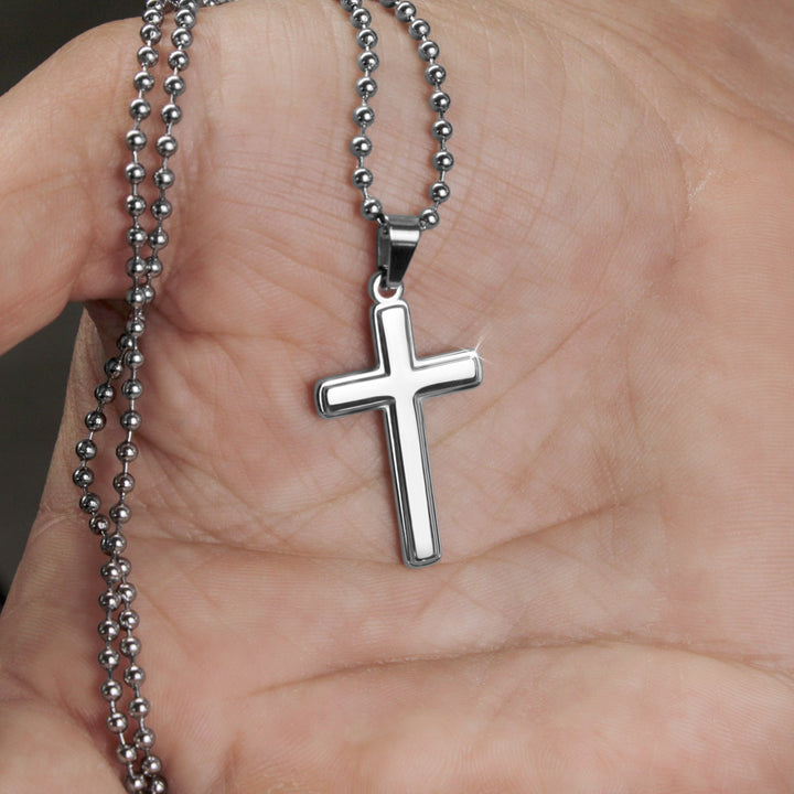 To My Dad | Thank you for being my Hero, Chauffeur, Financial Support, Listener, Life Mentor, Friend, Guardian. - Stainless Cross Necklace with Ball Chain