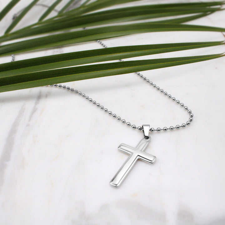 With God All Things Are Possible - Stainless Cross Necklace with Ball Chain