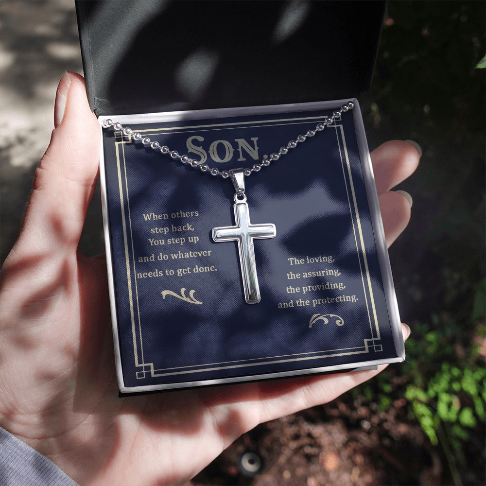 Son | The loving, the assuring, the providing, and the protecting - Stainless Cross Necklace with Ball Chain