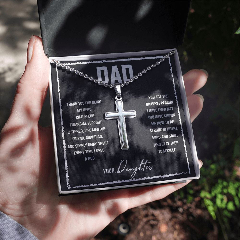 To My Dad | Thank you for being my Hero, Chauffeur, Financial Support, Listener, Life Mentor, Friend, Guardian. - Stainless Cross Necklace with Ball Chain