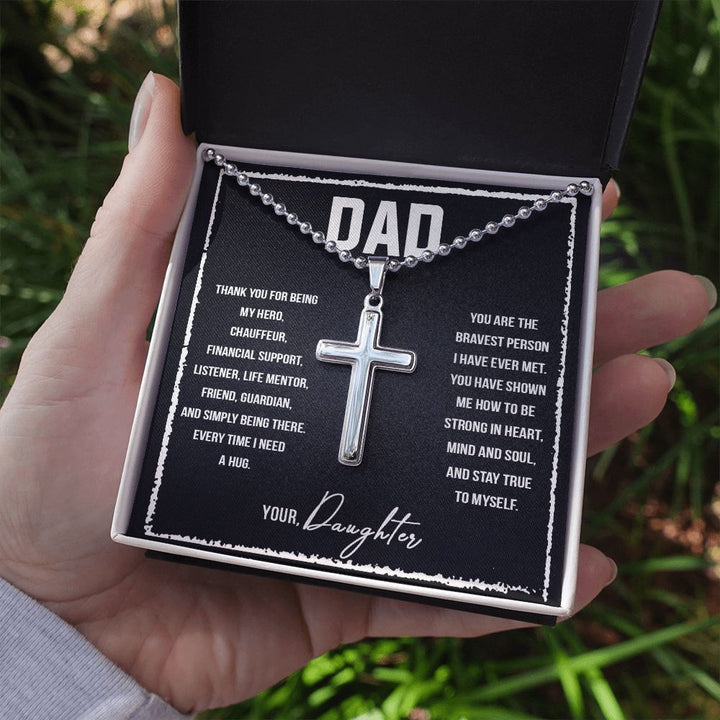 To My Dad | Thank you for being my Hero, Chauffeur, Financial Support, Listener, Life Mentor, Friend, Guardian. - Stainless Cross Necklace with Ball Chain