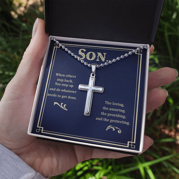 Son | The loving, the assuring, the providing, and the protecting - Stainless Cross Necklace with Ball Chain